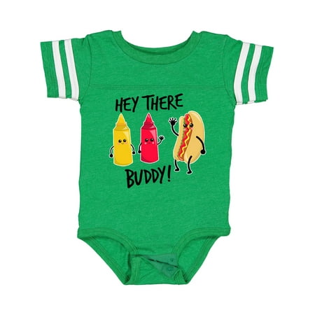 

Inktastic Hey There Buddy with Ketchup Mustard and Hot Dog Boys or Girls Baby Bodysuit