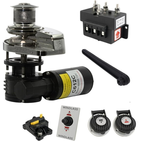 EXCALIBUR Vertical Windlass Anchor System with Capstan - 600W 12V DC, 992 lbs Pulling Power, 316 Stainless Steel Housing, Chain 1/4 Inch HT G4 and Rope 1/2 Inch, for Boats 40 FT