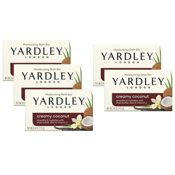 Yardley London Moisturizing Bath Bar Creamy Coconut 4 Ounce - Pack of 5