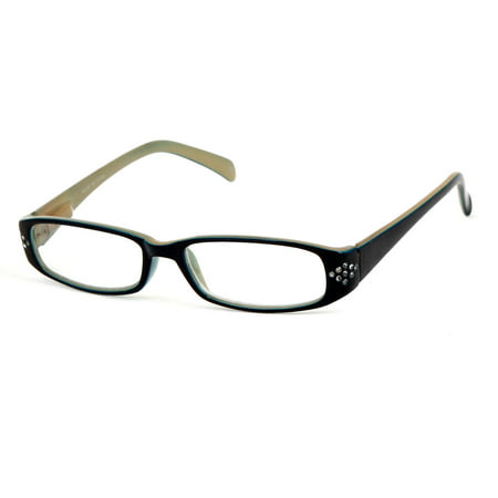 Ladies Men Green Black Plastic Frame Arm Rectangle Clear Lens Plain Glasses