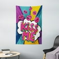 thumbnail image 1 of Kiss Tapestry, Kiss Me Word Bubble in Pop Art Style Retro Colorful Dotted Backdrop with Pink Lips, Wall Hanging for Bedroom Living Room Dorm Decor, 40W X 60L Inches, Multicolor, by Ambesonne, 1 of 2
