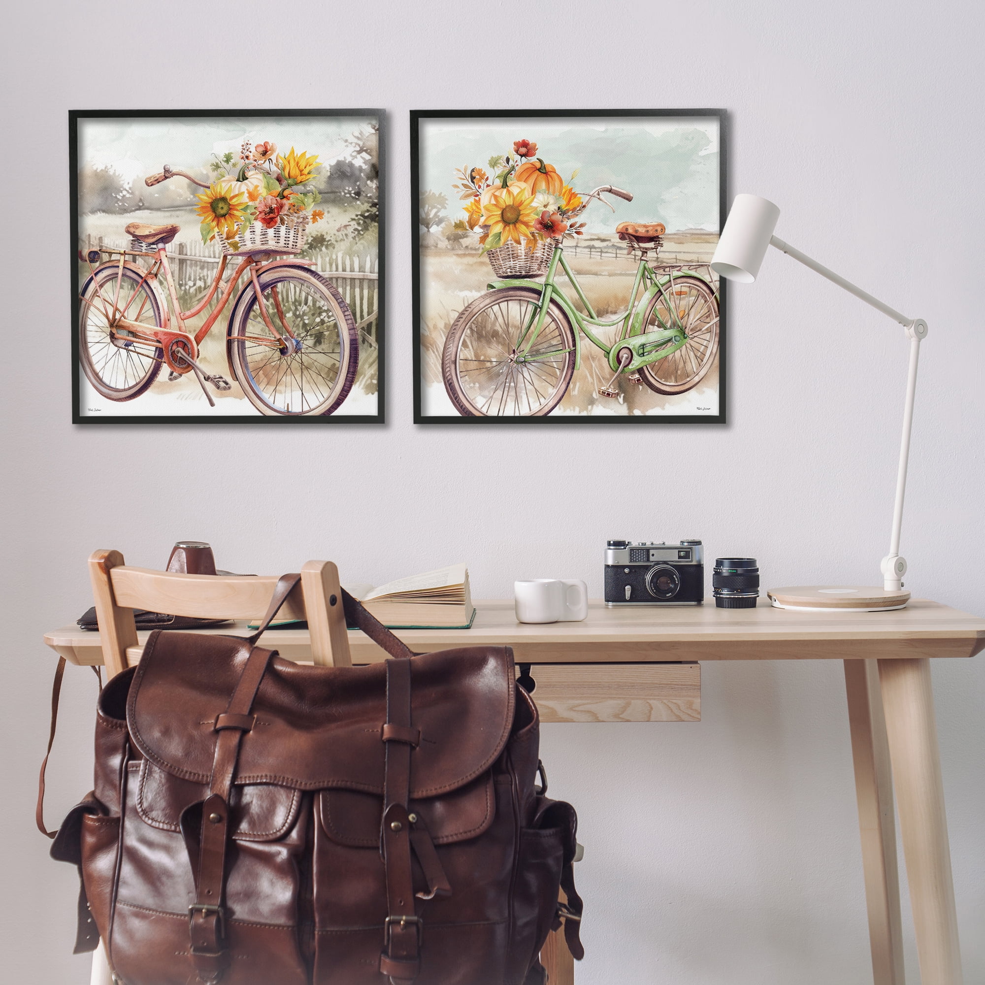 Stupell Industries Rustic Autumnal Bicycles Transportation Painting Black Framed Art Prints Wall Art, 24 x 24, Set of 2