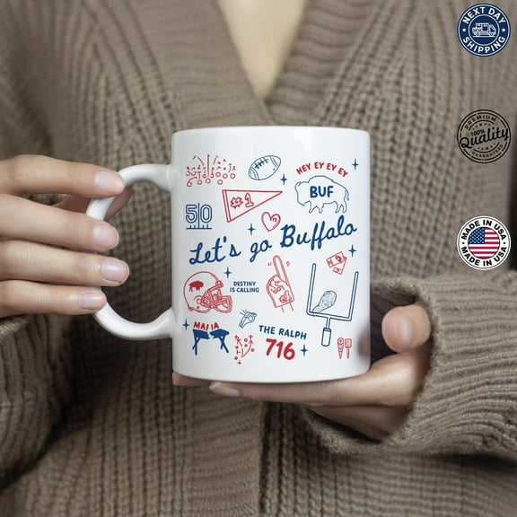 Buffalo Football Doodles Mug, Buffalo Fan Coffee Cup, Trendy Game Day Gift