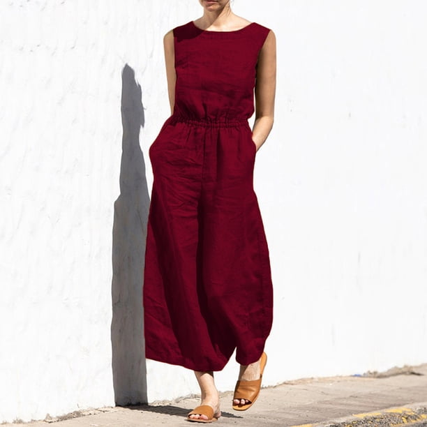 Mamelucos holgados para mujer, monos de algodón a la moda para mujer, monos de Color sólido FLhrweasw Nuevo