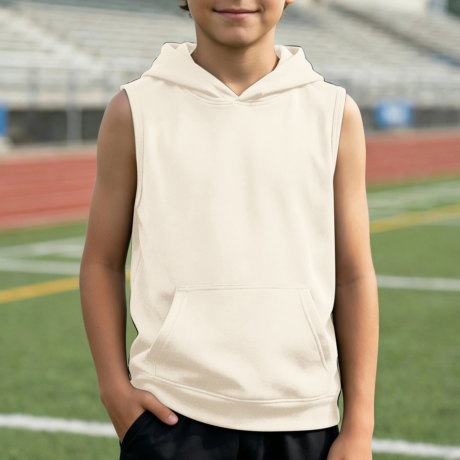 Krdevn Boys Sleeveless Hoodie Tank Top Athletic Workout Shirt With