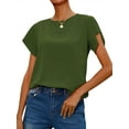 thumbnail image 4 of Women Strappy Back Cutout Short Sleeve Round Neck Plain Tee Shirt, 4 of 5
