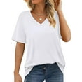 thumbnail image 4 of TEMOFON Women Summer Tops Fashion V Neck Tshirts Plus Size Casual Loose Blouses Trendy Solid White Tee Short Sleeve Shirt for Woman Size 2XL, 4 of 5