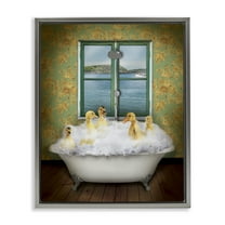 Ducks Bathing Tub Ocean View Animals & Insects Graphic Art Luster Gray Framed Art Print Wall Art