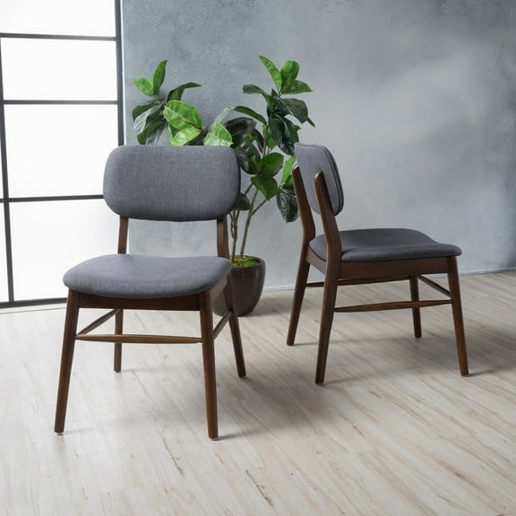 Noble House Colleen Mid-Century Fabric Dining Chairs, Set of 2, Charcoal, Walnut