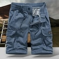 thumbnail image 2 of HCNTES Mens Shorts Cargo Elastic Waist Drawstring Cotton Summer Beach Shorts(Dark Blue,34), 2 of 3