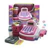 Activity Learning Family Battery Operated Electronic Cash Register Toy Pretend Play Microphone, Scanner, Money and Credit Card, Groceries With Sound Pink