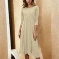 thumbnail image 2 of Women’s Elegant Knit Midi Dress with Crew Neck and 3/4 Sleeves, Soft Solid Stretch Fabric for Casual Wear, Loose Fit Comfortable Outfit for Spring, Summer, and Holiday Events, 2 of 4