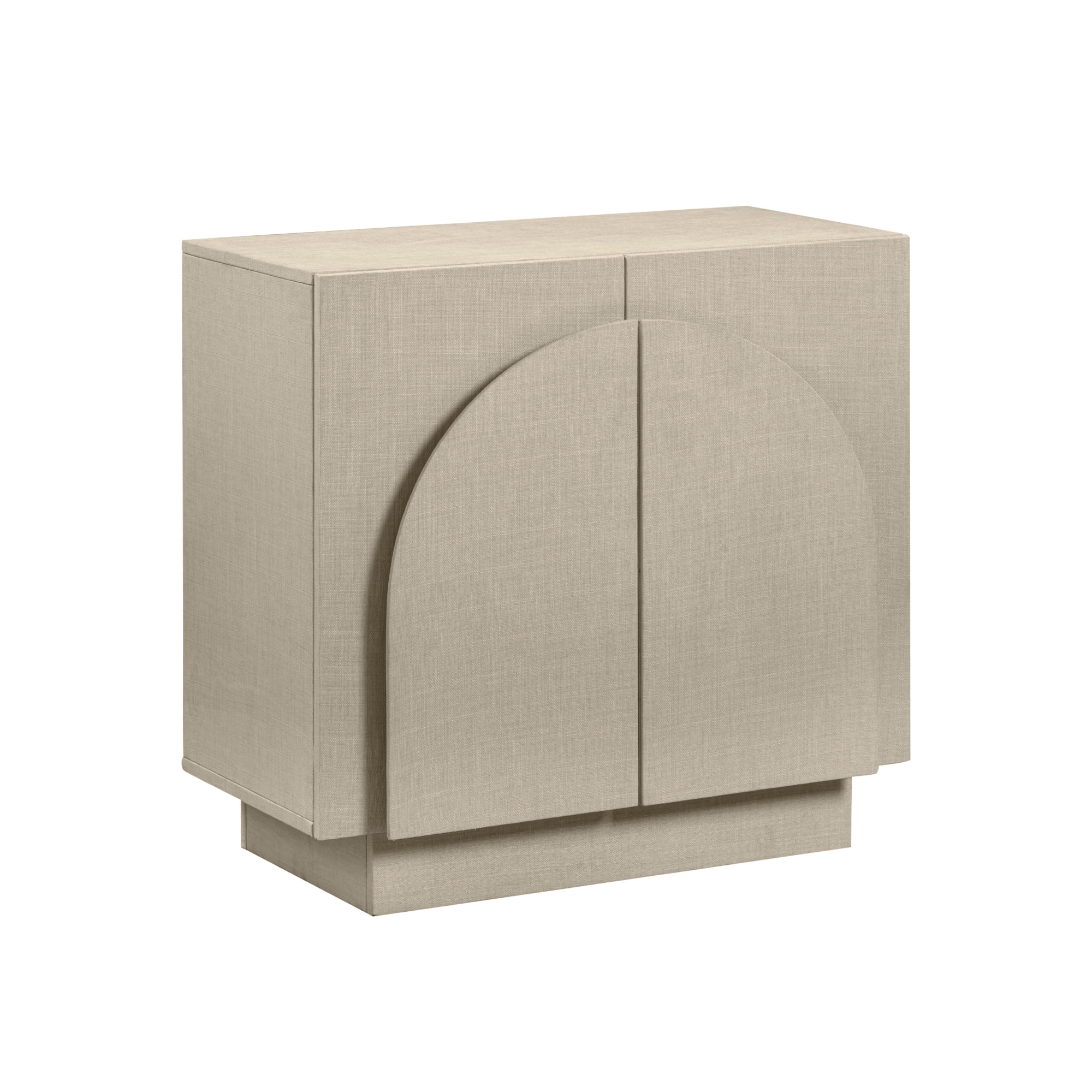 Nathan James Iris Mid Century Modern Arched Curio Cabinet with Beige Linen Finish, Wooden Storage Cabinet with Doors