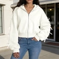 thumbnail image 2 of Bibifish Womens Hoodies Fall Cute Bow Sleeve Cropped Full Zip Hooded Sweatshirts Open Front Tops, 2 of 6