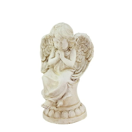 Northlight 9" Ivory Praying Angel on Pedestal Outdoor Garden Statue.