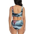 thumbnail image 3 of Kdxio Lighthouse in a Stormy Sea Print Women's 2 Piece High Waisted Wrap Spaghetti Strap Summer Swimsuit Bikini Set-Small, 3 of 7