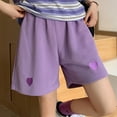 thumbnail image 4 of Women's Elastic Waist Casual Loose Summer Bermuda Shorts with Pockets Heart Embroidery Print Baggy Comfy Lounge Shorts, 4 of 5