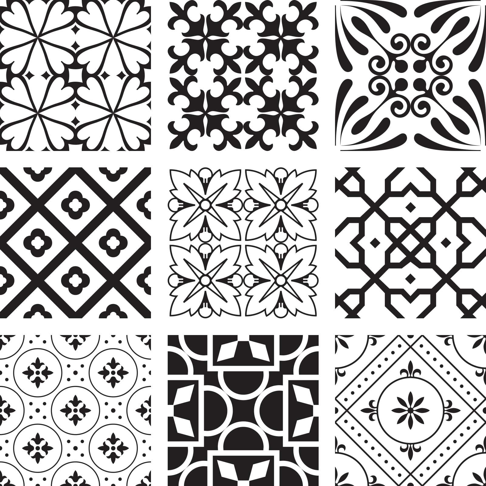 Mi Alma Vinyl Backsplash Decor - Black White Floral Peel & Stick Tiles 6x6