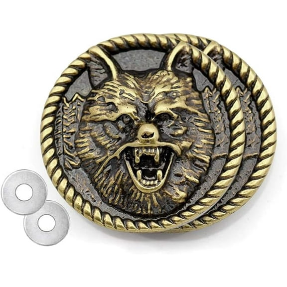 2pcs 1 3/8 Inches Wolf Screw Back Coin Conchos Cowboy Leathercraft CHS93 (Bronze)