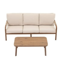 3-Piece Patio Furniture Set for 3 People, All-Weather Rattan Aluminum Outdoor Sofa Set with Coffee Table, Ideal for Backyard, Patio, Poolside, Beige