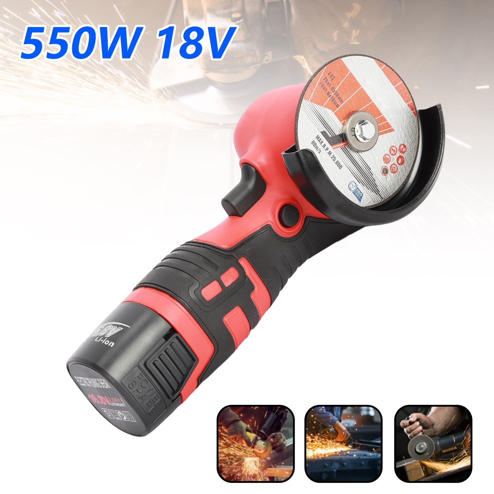wirlsweal 18V Mini Angle Grinder Powerful Motor High Speed Non-Slip Handle Battery-operated Low Noise 550W Electric Polishing Machine Cordless Cutter Factory Supplies