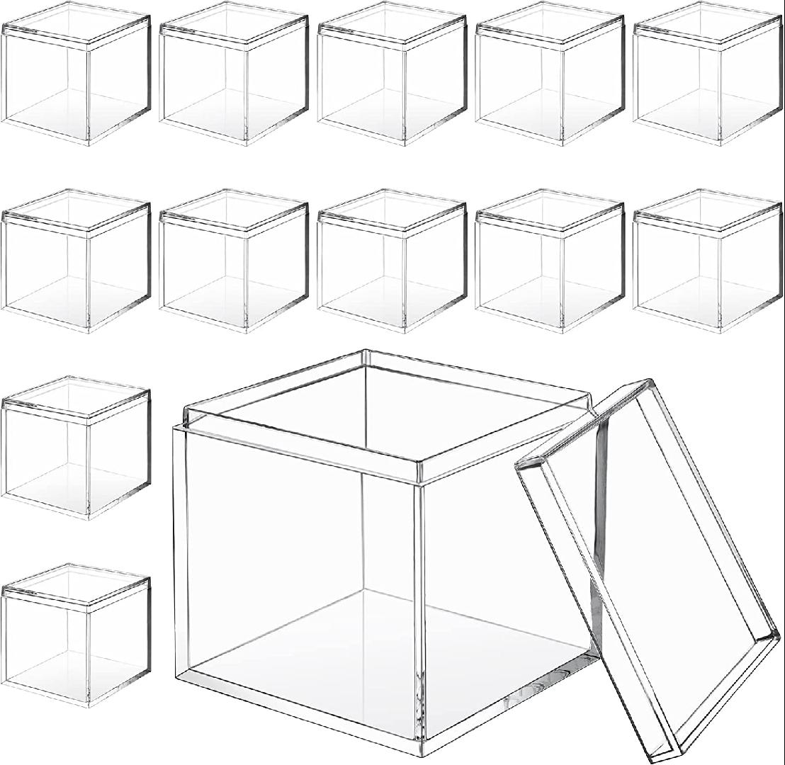 12 Pieces Clear Acrylic Plastic Square Cube Small Acrylic Box Acrylic