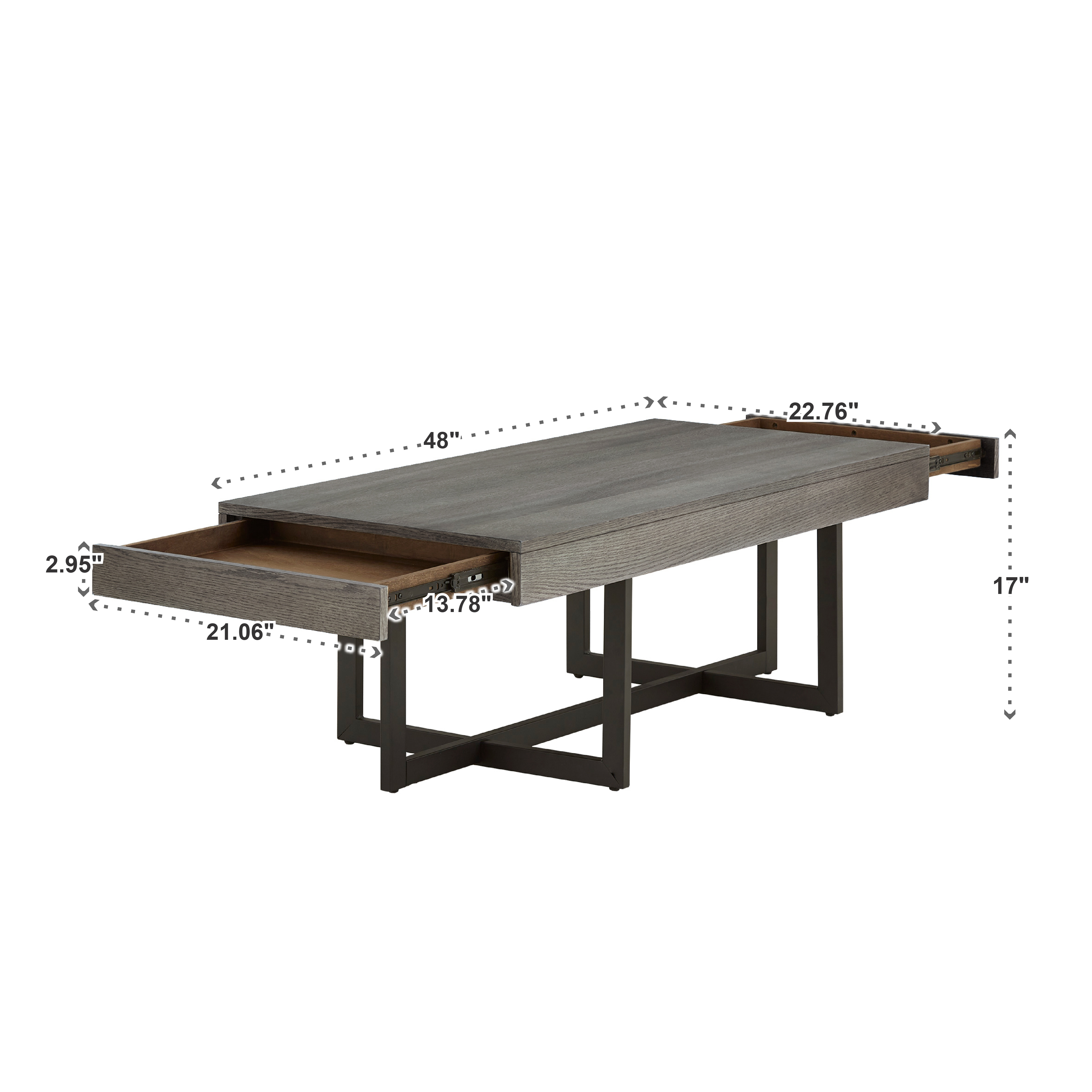 Weston Home Nadian Modern Metal and Wood 2 Drawer Coffee Table, Gray