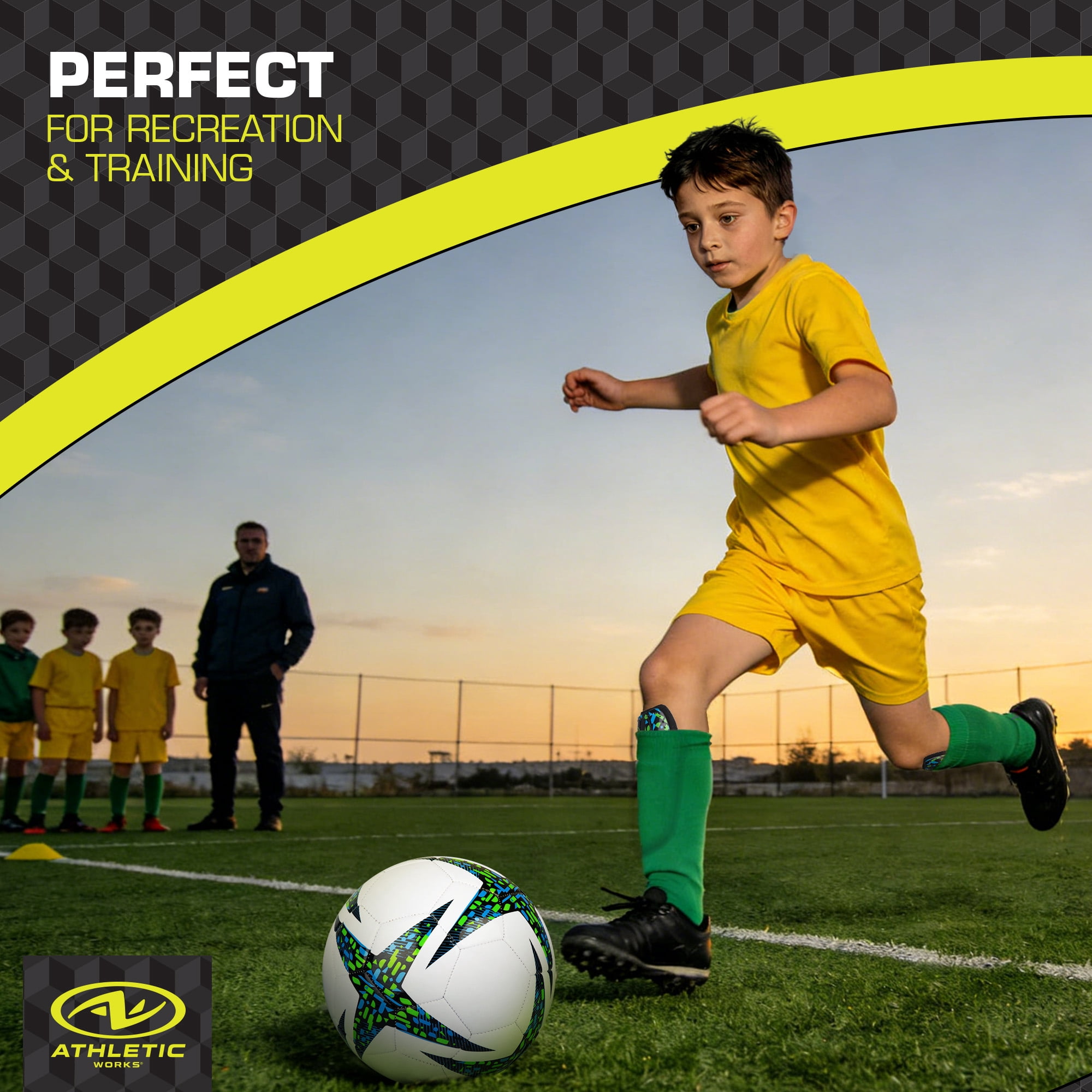 Athletic Works Small Soccer Shin Guards for Kids, Durable PP Shell, Black/Blue/Green
