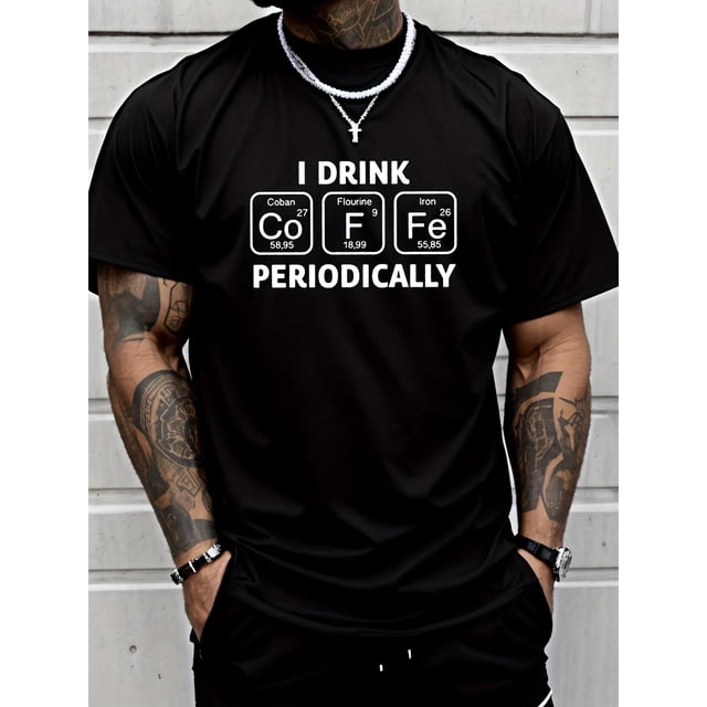 Camiseta informal para hombre con estampado creativo "Bebo Periódicamente", cuello redondo y manga corta, estilo urbano moderno para hombre, camisetas informales.