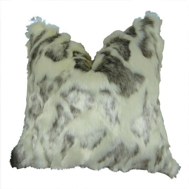 Ivory Rabbit Faux Fur Handmade Throw Pillow, Ivory & Gray - 18 x 18 in.