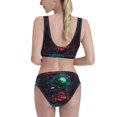 thumbnail image 6 of Pofeuu Red And Green Carnation Print Womens Bathing Suits Modest High Waisted Bikini Sets Cute Halter 2 Piece Swim Suit, 6 of 7