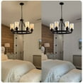 thumbnail image 5 of Classic Wagon Wheel Chandeliers Pendant Light for Living Room Black Metal Glass Shade Farmhouse Hanging Ceiling Lamps Home Deco, 5 of 7