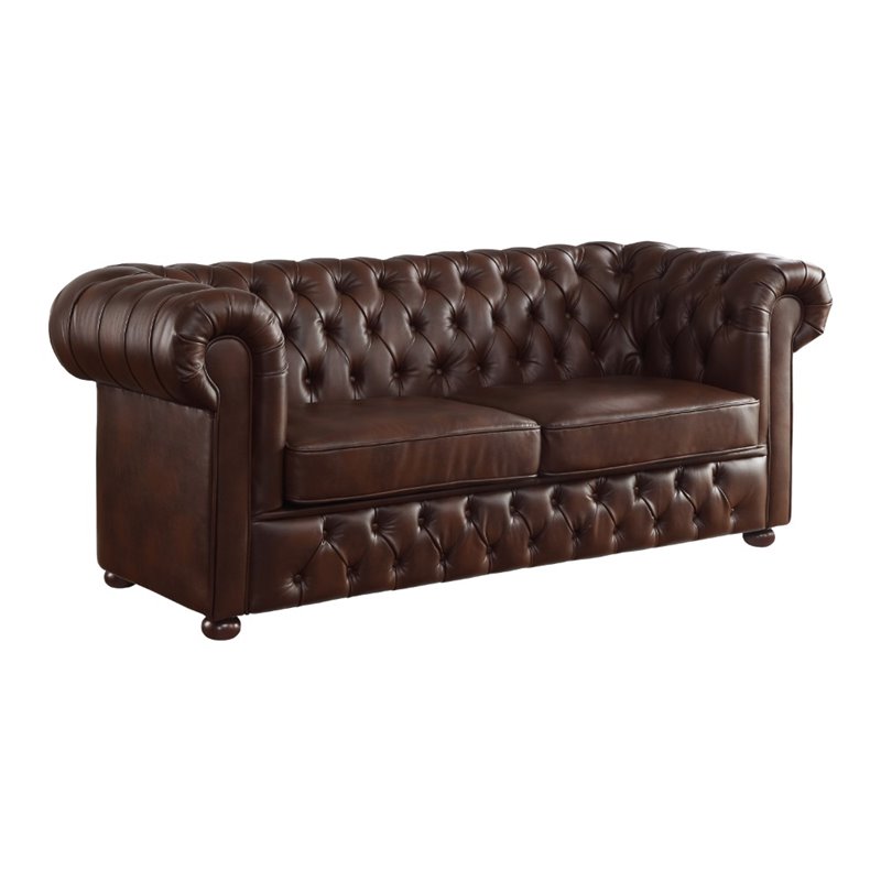 Pemberly Row Breathable Faux Leather Chesterfield Sofa In Brown Com Pemberly Row Breathable Faux Leather, Doorway To Value Leather Sofas