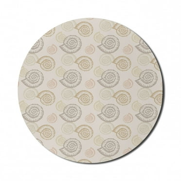 Nautical Mouse Pad for Computers, Illustration of Spiral Formed Ammonite Shells in Muted Tones, Round Non-Slip Thick Rubber Modern Mousepad, 8" Round, Pale Eggshell and Multicolor, by Ambesonne
