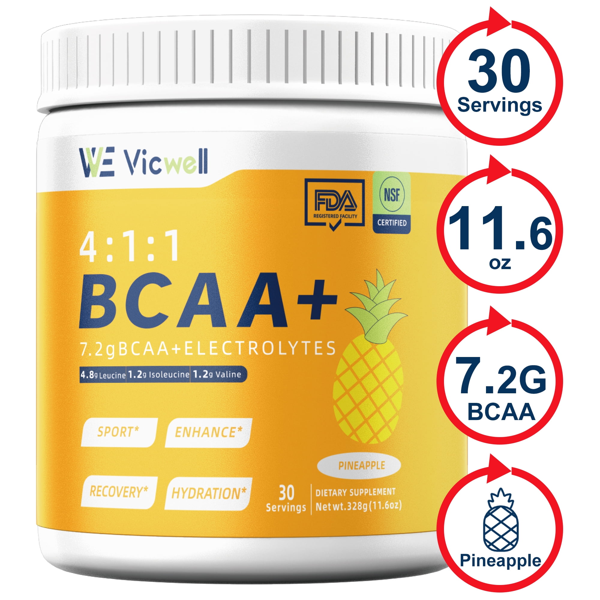 7.2g BCAA Energy Powder 411 for Muscles' Burst, Electrolyte Amino Acid Supplement, 11.6 oz 30
