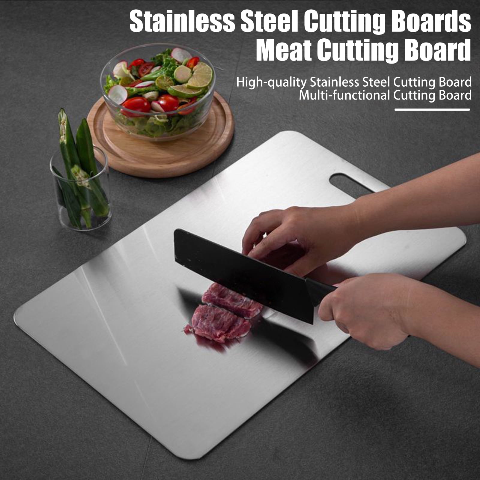 Homelife Double Sided Cutting Board for Kitchen Quick Thawing Crack Resistance Cutting Board Stainless Steel Chopping Board for Meats Fruits Vegetables