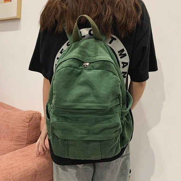 Mini Boho Canvas Backpack Vintage College School Backpack Women Student Bookbag Fairy Grunge Aesthetic Hippie Y2K Backpack Green Walmart