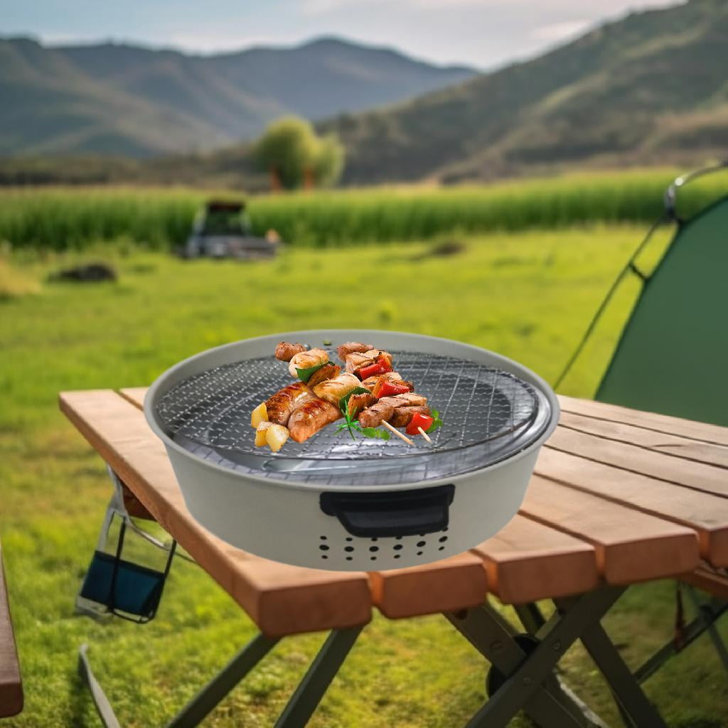 Wswqop Charcoal Grill Round Firepit with Grill Pits Tabletop Stove for Backyard Outdoor