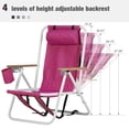 thumbnail image 4 of Folding Backpack Beach Chair Set of 2, 4 Positions Lay Flat Beach Chairs with Cup Holder& Storage Back Pouch& Backpack Straps& Adjustable Headrest for Sunbathing, Pool, Support 330 LBS, Pink, 4 of 9