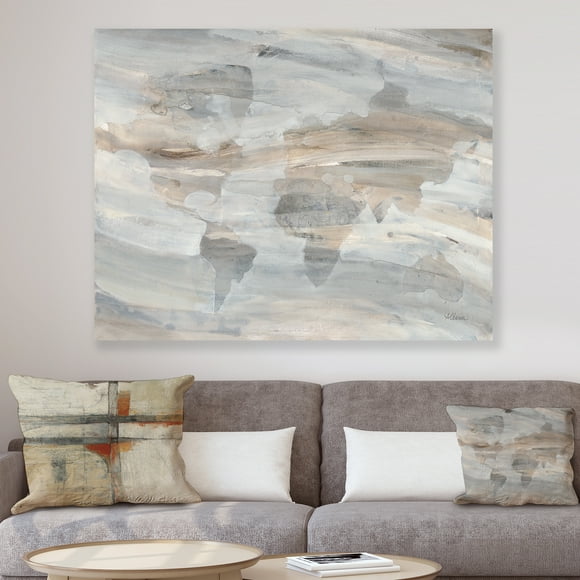 Designart - Misty World Map - Glam Map Canvas Artwork