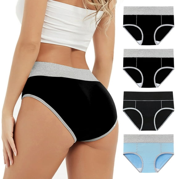 EGNMCR Women's Cotton Underwear, High Waist Breathable Briefs, Soft Underpants, Ladies Stretch Panties 4PC Women's Comfortable High Waisted Panties Women's Physiological Underpants Women Panties
