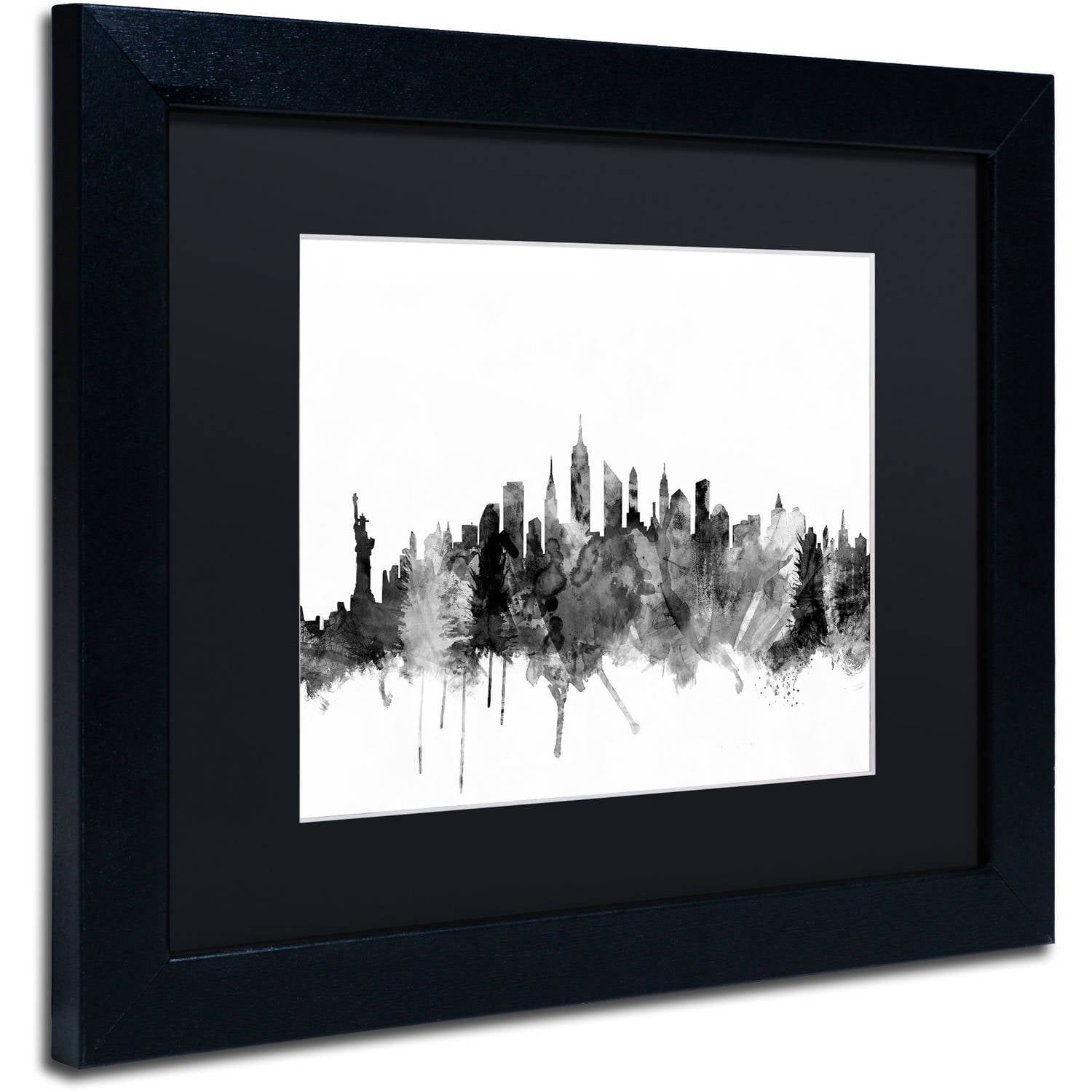 Trademark Fine Art "New York City Skyline B&W" Canvas Art by Michael Tompsett, Black Matte, Black Frame