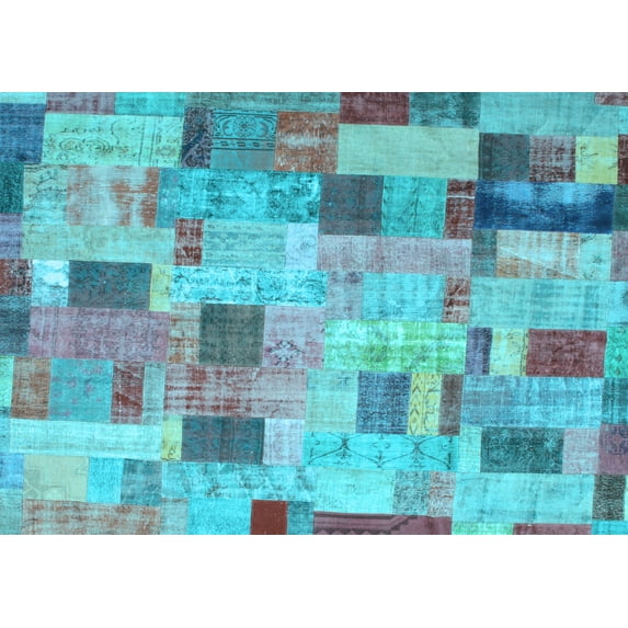 Ahgly Company Indoor Rectangle Patchwork Light Blue Transitional Area Rugs, 8' x 10'