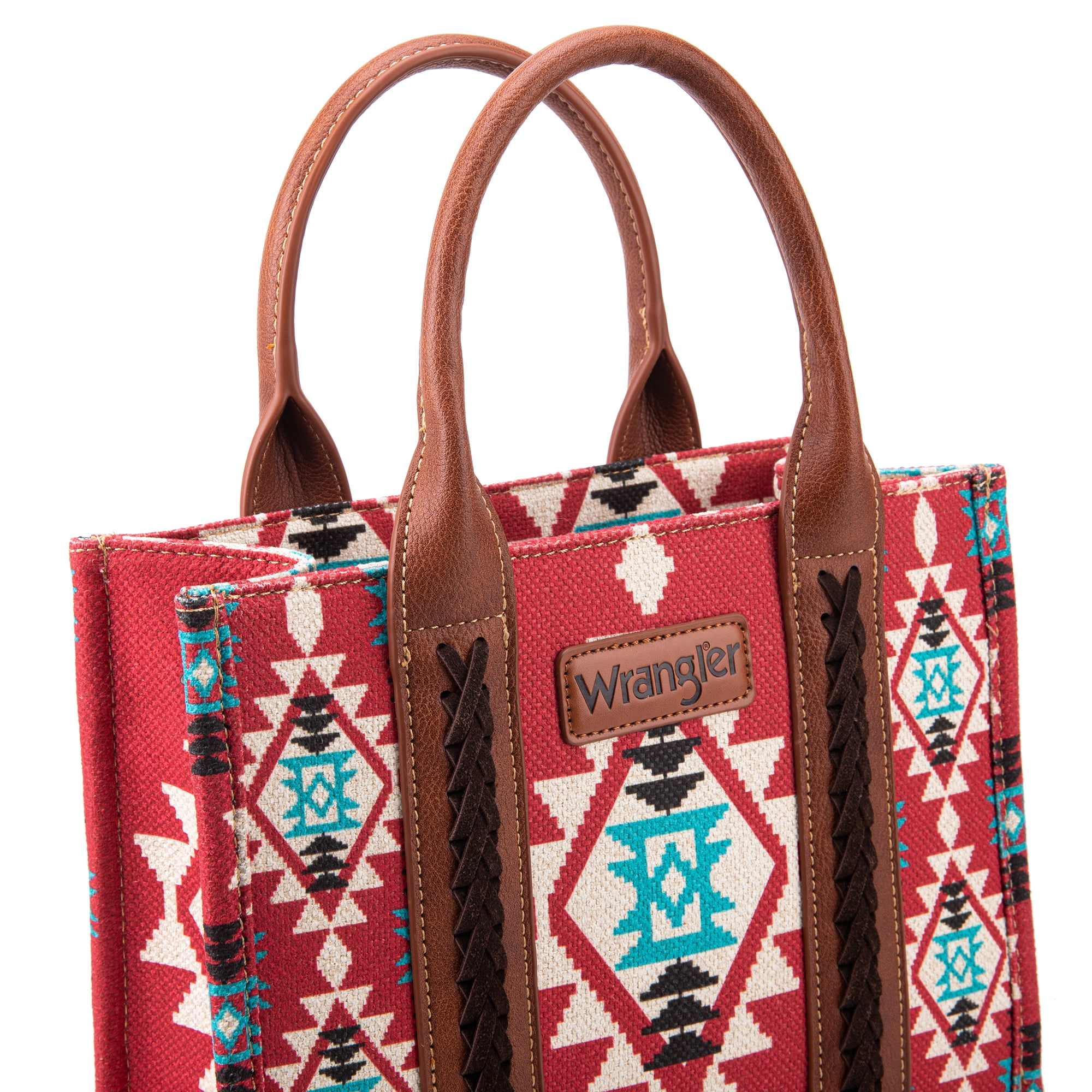 Wrangler Aztec Tote Bag for Women Boho Shoulder Purses and Handbags, Burgundy