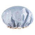 thumbnail image 2 of Waterproof Shower Cap Print Double Layer Elastic Shower Hair Cover Reusable, 2 of 5