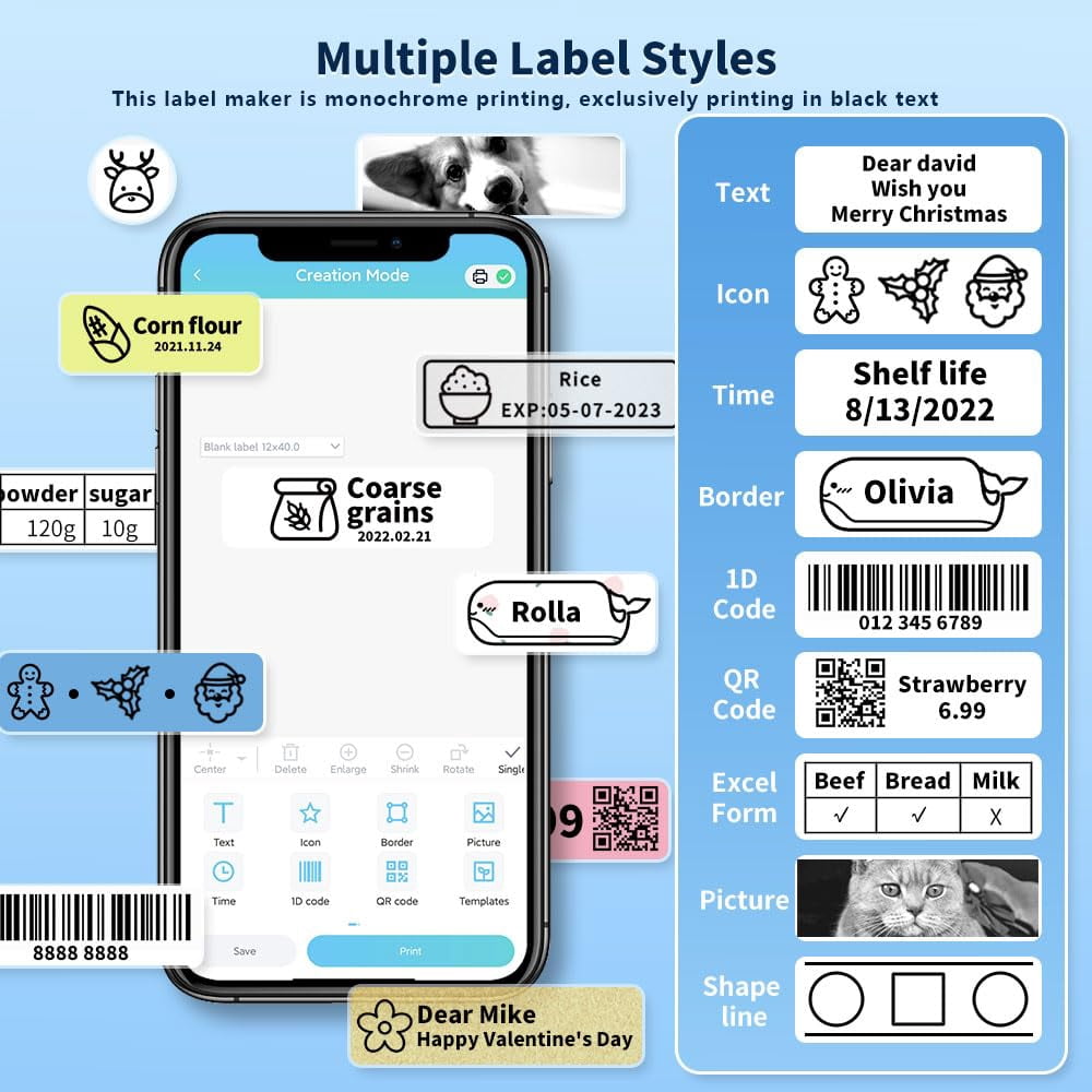 D30 Label Maker Machine  Mini For School Items Inkless Thermal Printer Portable Sticker Classroom Home Small Business Organizing