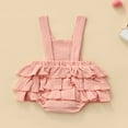 thumbnail image 3 of Baby Summer Ruffle Romper  Sleeveless Elastic Waist Rainbow Embroidery Strap Bodysuit, 3 of 6