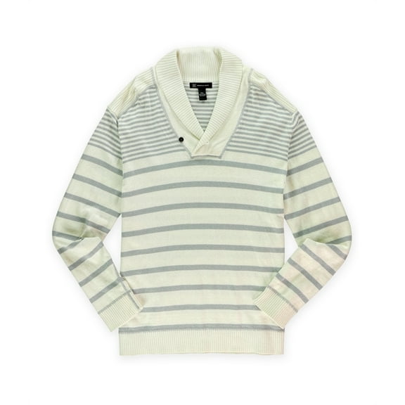 INC Men's Striped Shawl Neck Sweater-Knit (2XLarge, Vintage White)