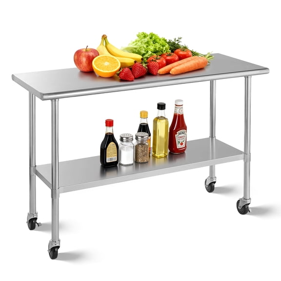 RSN Trend Stainless Steel Table for Prep & Work 24 x 60 Inches with Caster Wheels, NSF Commercial Heavy Duty Table with Undershelf and Galvanized Legs for Restaurant, Home and Hotel