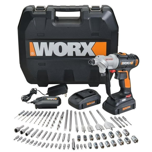 Restored- Worx WX176L.1 20V Power Share Switchdriver 2-in-1 Cordless Drill & Driver with 67pc Kit (Refurbished)